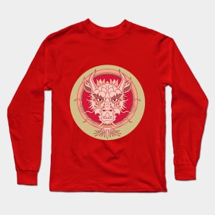 chinese dragon face red and green Long Sleeve T-Shirt